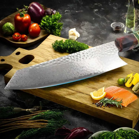 8 Damascus Nakiri Chef Knife – 67-Layer Japanese Steel, Colored Wood Handle