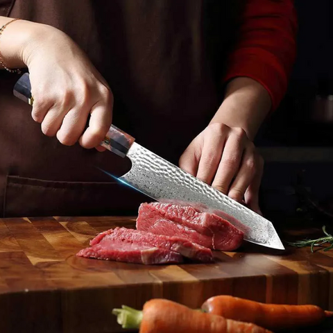 8 Damascus Nakiri Chef Knife – 67-Layer Japanese Steel, Colored Wood Handle